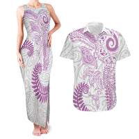 Aotearoa Maori Sea Animals Tribal Couples Matching Tank Maxi Dress and Hawaiian Shirt Manta Ray and Shark Moko Pattern Pink Color