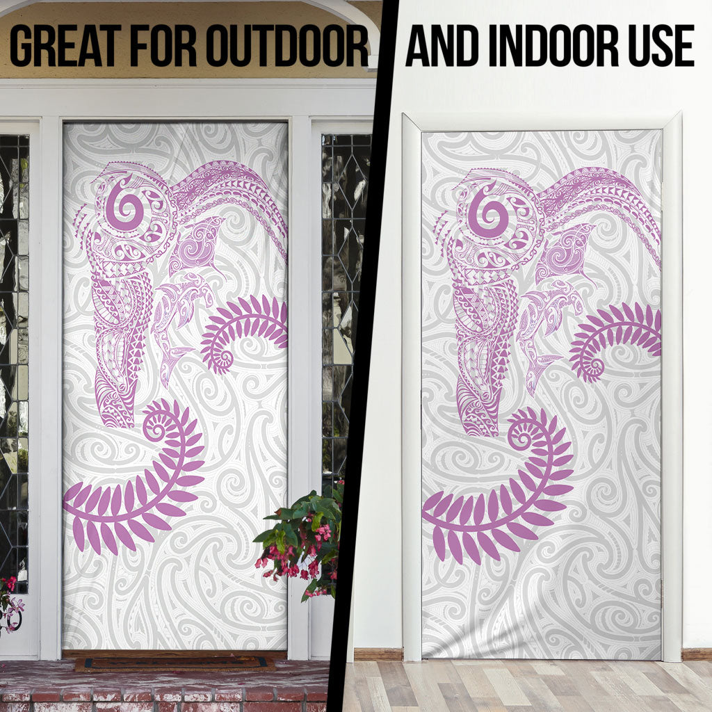 Aotearoa Maori Sea Animals Tribal Door Cover Manta Ray and Shark Moko Pattern Pink Color