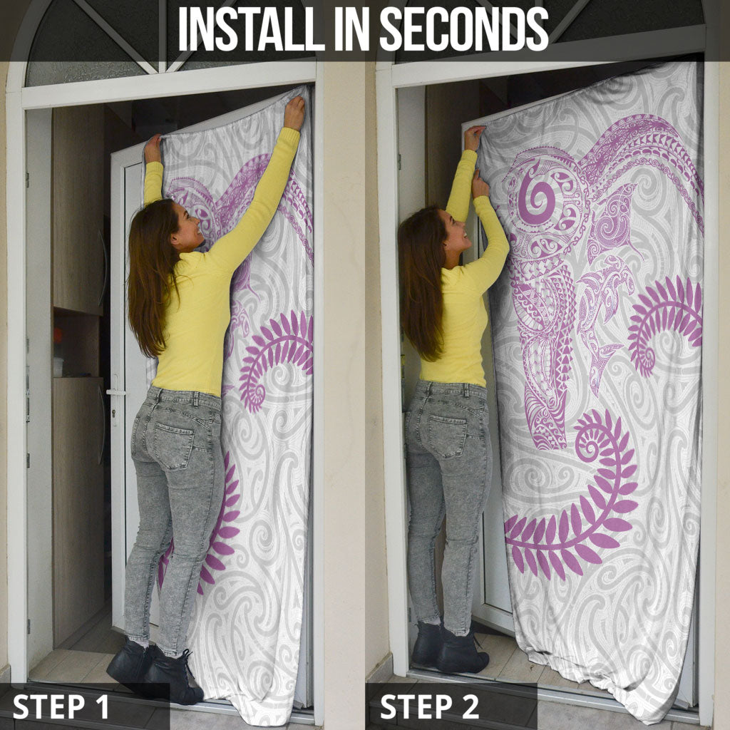 Aotearoa Maori Sea Animals Tribal Door Cover Manta Ray and Shark Moko Pattern Pink Color