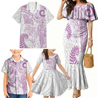 Aotearoa Maori Sea Animals Tribal Family Matching Mermaid Dress and Hawaiian Shirt Manta Ray and Shark Moko Pattern Pink Color LT03 - Polynesian Pride