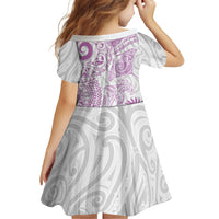 Aotearoa Maori Sea Animals Tribal Family Matching Off Shoulder Maxi Dress and Hawaiian Shirt Manta Ray and Shark Moko Pattern Pink Color