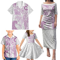 Aotearoa Maori Sea Animals Tribal Family Matching Puletasi and Hawaiian Shirt Manta Ray and Shark Moko Pattern Pink Color LT03 - Polynesian Pride