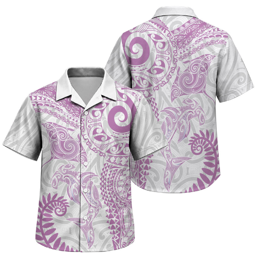 Aotearoa Maori Sea Animals Tribal Family Matching Puletasi and Hawaiian Shirt Manta Ray and Shark Moko Pattern Pink Color LT03 Son's Shirt Pink - Polynesian Pride