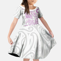 Aotearoa Maori Sea Animals Tribal Family Matching Summer Maxi Dress and Hawaiian Shirt Manta Ray and Shark Moko Pattern Pink Color