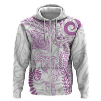 Aotearoa Maori Sea Animals Tribal Hoodie Manta Ray and Shark Moko Pattern Pink Color