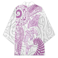 Aotearoa Maori Sea Animals Tribal Kimono Manta Ray and Shark Moko Pattern Pink Color LT03 - Polynesian Pride
