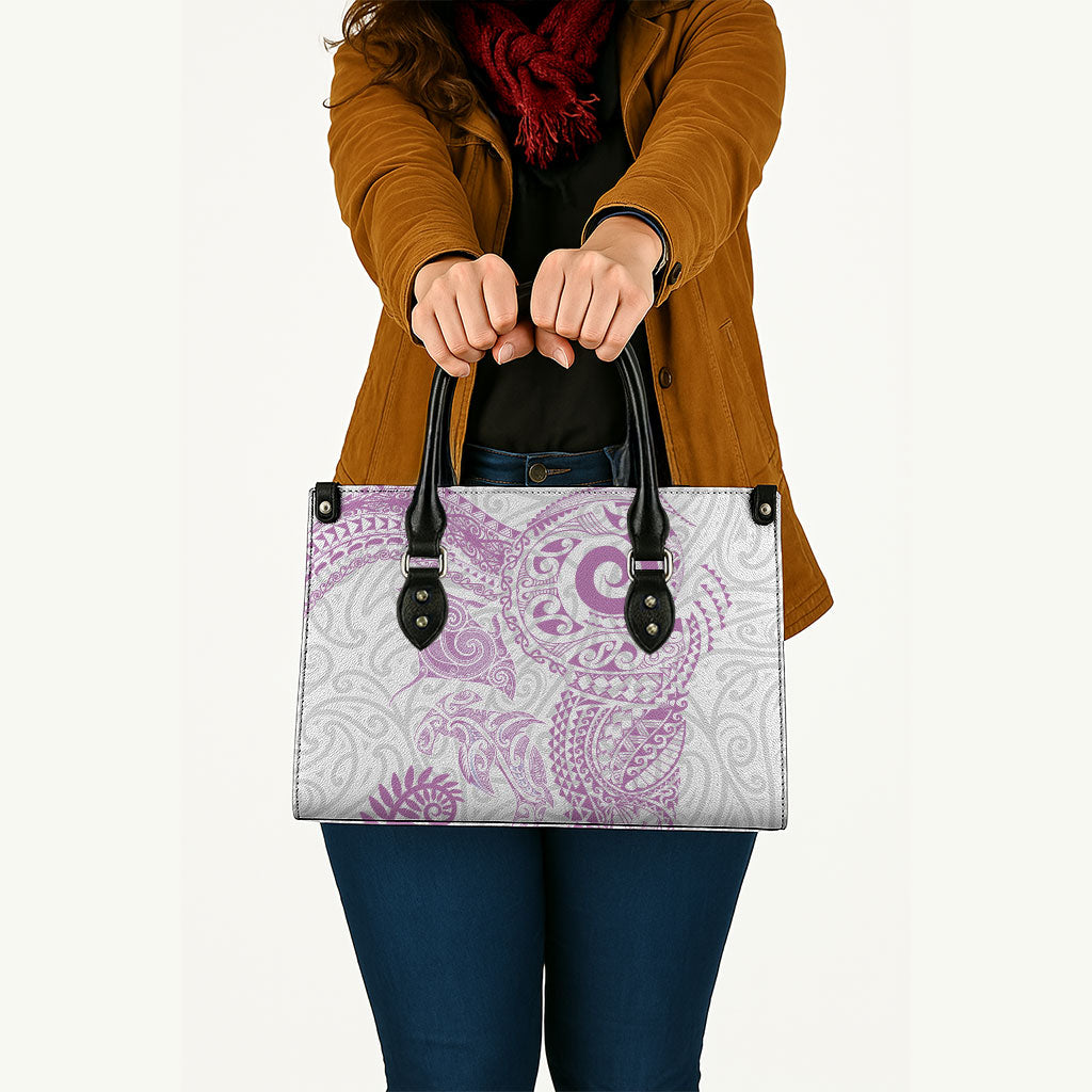 Aotearoa Maori Sea Animals Tribal Leather Bag Manta Ray and Shark Moko Pattern Pink Color LT03 - Polynesian Pride