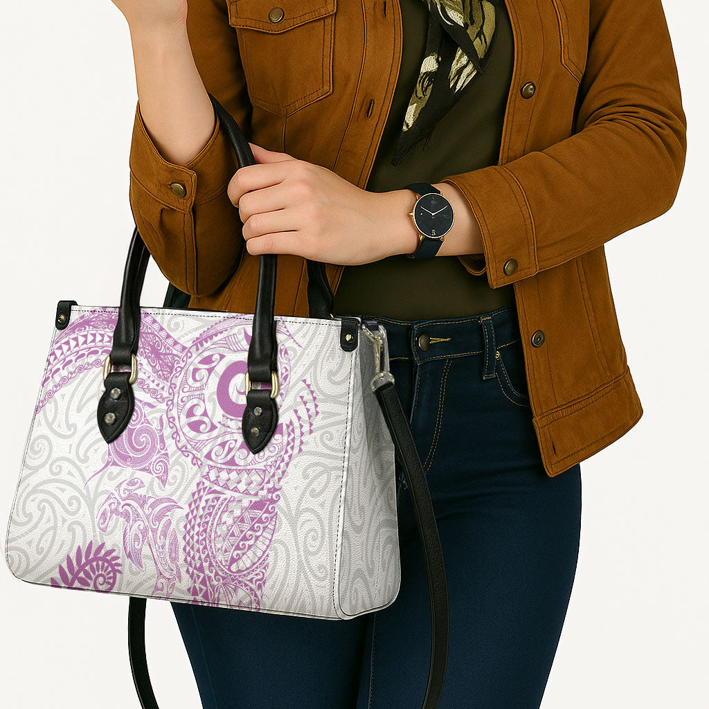 Aotearoa Maori Sea Animals Tribal Leather Bag Manta Ray and Shark Moko Pattern Pink Color LT03 - Polynesian Pride