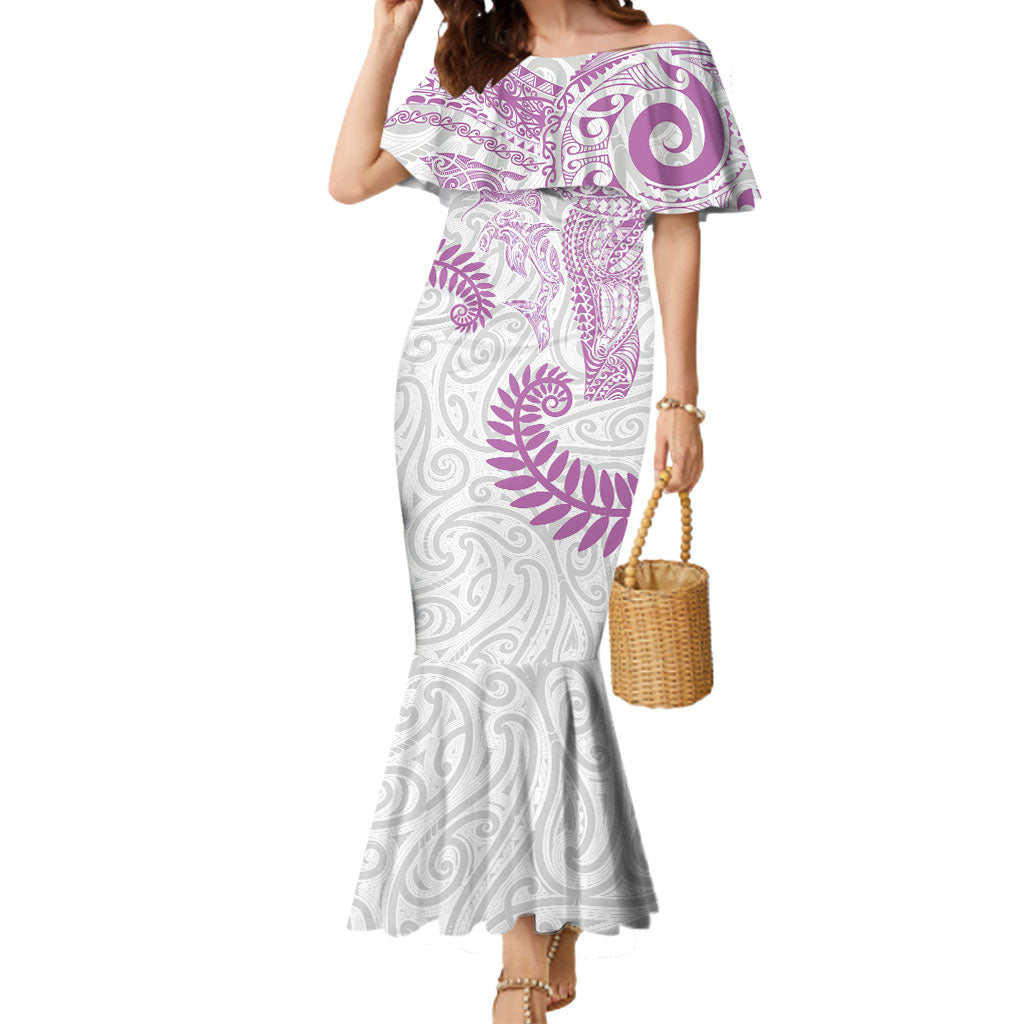 Aotearoa Maori Sea Animals Tribal Mermaid Dress Manta Ray and Shark Moko Pattern Pink Color LT03 Women Pink - Polynesian Pride