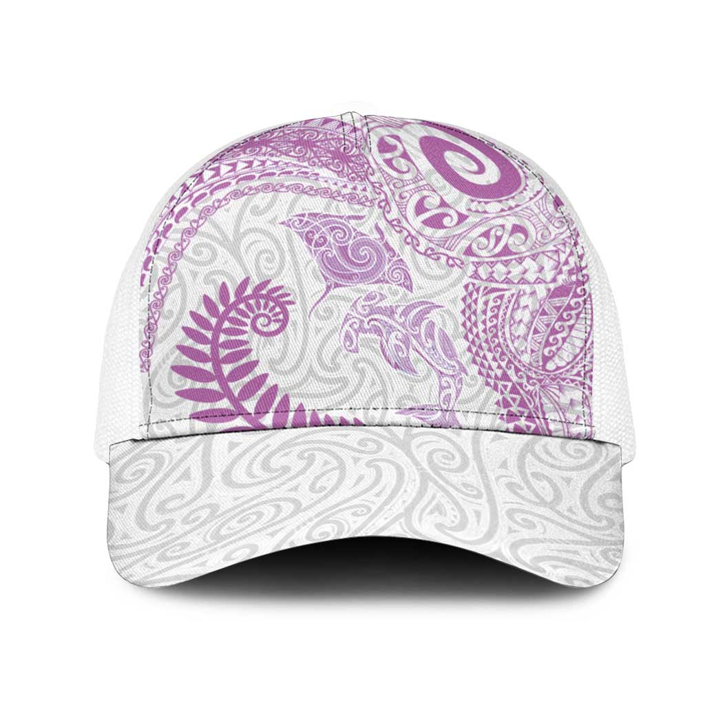 Aotearoa Maori Sea Animals Tribal Mesh Trucker Cap Manta Ray and Shark Moko Pattern Pink Color LT03 One Size White Pink - Polynesian Pride