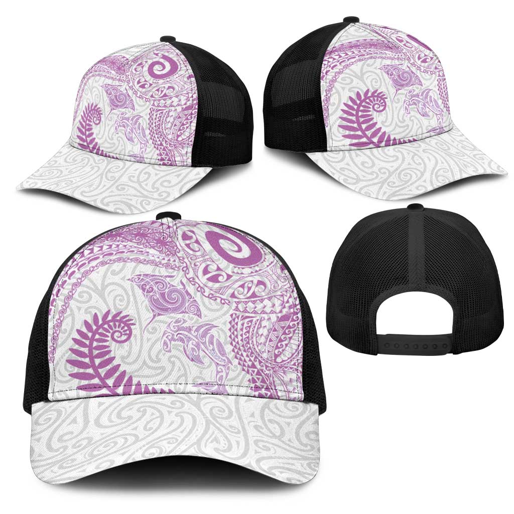 Aotearoa Maori Sea Animals Tribal Mesh Trucker Cap Manta Ray and Shark Moko Pattern Pink Color LT03 - Polynesian Pride