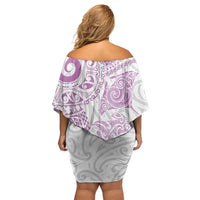 Aotearoa Maori Sea Animals Tribal Off Shoulder Short Dress Manta Ray and Shark Moko Pattern Pink Color