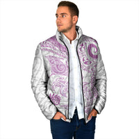 Aotearoa Maori Sea Animals Tribal Padded Jacket Manta Ray and Shark Moko Pattern Pink Color