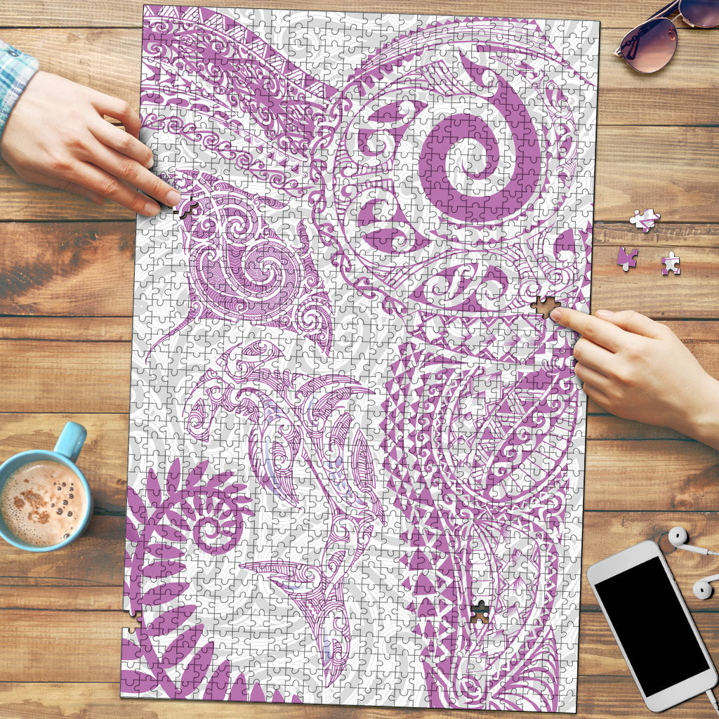 Aotearoa Maori Sea Animals Tribal Puzzle Manta Ray and Shark Moko Pattern Pink Color LT03 Pink - Polynesian Pride