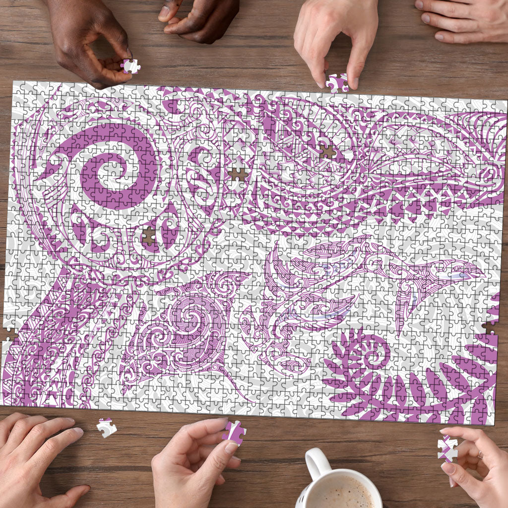 Aotearoa Maori Sea Animals Tribal Puzzle Manta Ray and Shark Moko Pattern Pink Color LT03 - Polynesian Pride