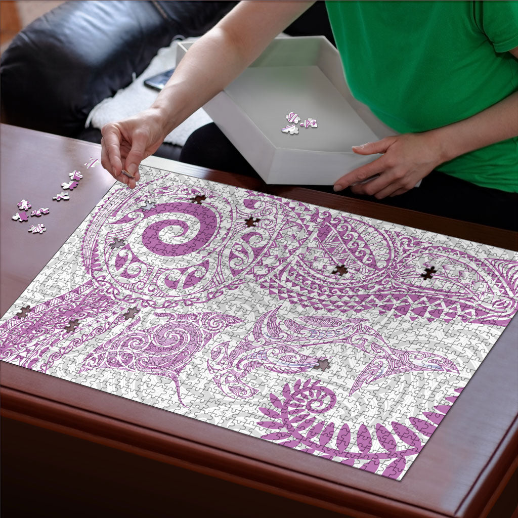 Aotearoa Maori Sea Animals Tribal Puzzle Manta Ray and Shark Moko Pattern Pink Color LT03 - Polynesian Pride