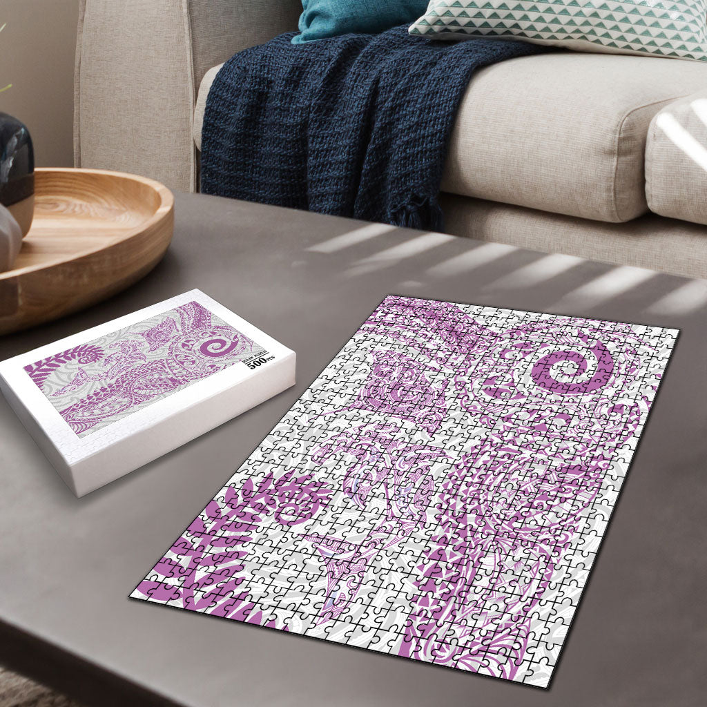 Aotearoa Maori Sea Animals Tribal Puzzle Manta Ray and Shark Moko Pattern Pink Color LT03 - Polynesian Pride