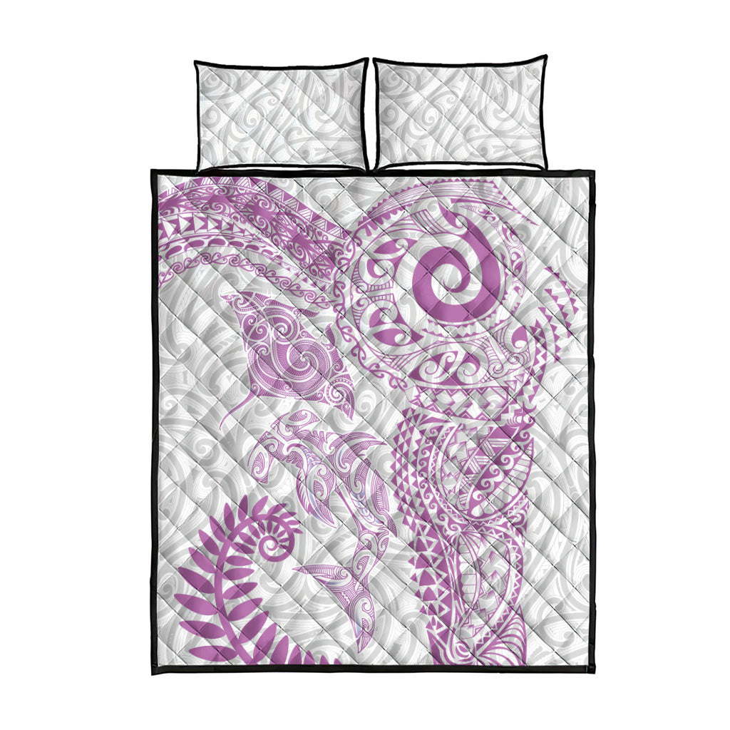 Aotearoa Maori Sea Animals Tribal Quilt Bed Set Manta Ray and Shark Moko Pattern Pink Color LT03 - Polynesian Pride