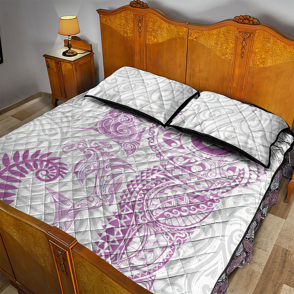 Aotearoa Maori Sea Animals Tribal Quilt Bed Set Manta Ray and Shark Moko Pattern Pink Color LT03 - Polynesian Pride