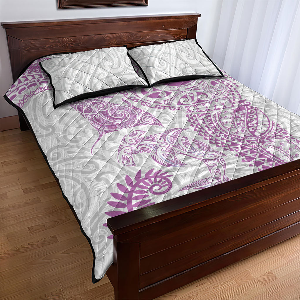 Aotearoa Maori Sea Animals Tribal Quilt Bed Set Manta Ray and Shark Moko Pattern Pink Color LT03 - Polynesian Pride