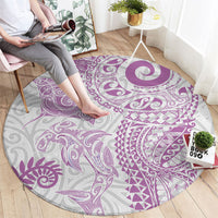 Aotearoa Maori Sea Animals Tribal Round Carpet Manta Ray and Shark Moko Pattern Pink Color
