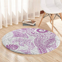 Aotearoa Maori Sea Animals Tribal Round Carpet Manta Ray and Shark Moko Pattern Pink Color