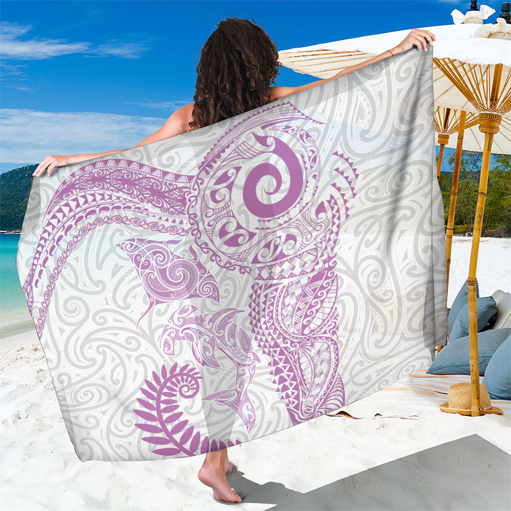 Aotearoa Maori Sea Animals Tribal Sarong Manta Ray and Shark Moko Pattern Pink Color LT03 One Size 44 x 66 inches Pink - Polynesian Pride