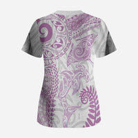 Aotearoa Maori Sea Animals Tribal Scrub Top Manta Ray and Shark Moko Pattern Pink Color LT03 - Polynesian Pride