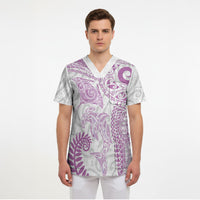 Aotearoa Maori Sea Animals Tribal Scrub Top Manta Ray and Shark Moko Pattern Pink Color LT03 - Polynesian Pride