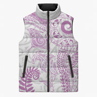 Aotearoa Maori Sea Animals Tribal Sleeveless Puffer Jacket Manta Ray and Shark Moko Pattern Pink Color LT03 Unisex Pink - Polynesian Pride