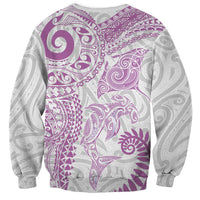Aotearoa Maori Sea Animals Tribal Sweatshirt Manta Ray and Shark Moko Pattern Pink Color LT03 - Polynesian Pride