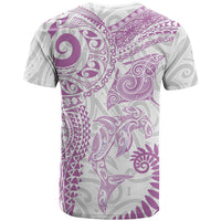 Aotearoa Maori Sea Animals Tribal T Shirt Manta Ray and Shark Moko Pattern Pink Color