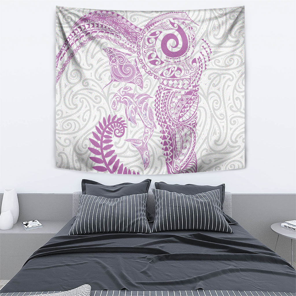 Aotearoa Maori Sea Animals Tribal Tapestry Manta Ray and Shark Moko Pattern Pink Color LT03 - Polynesian Pride