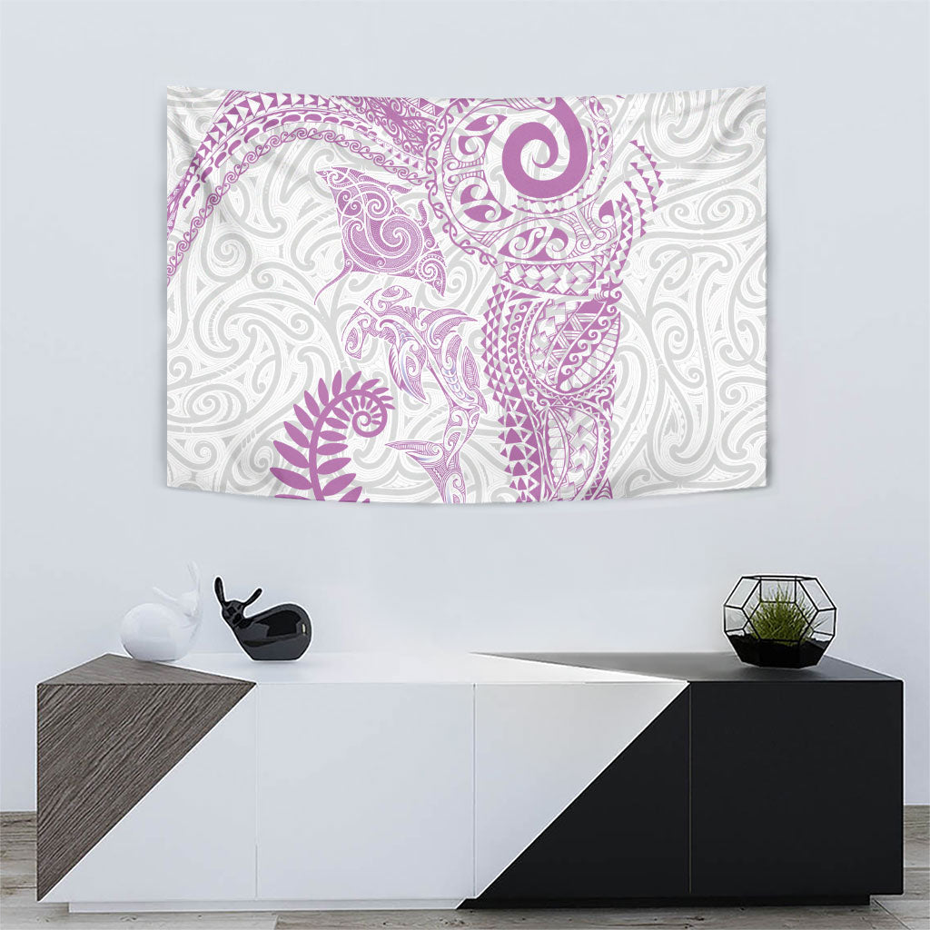 Aotearoa Maori Sea Animals Tribal Tapestry Manta Ray and Shark Moko Pattern Pink Color LT03 - Polynesian Pride