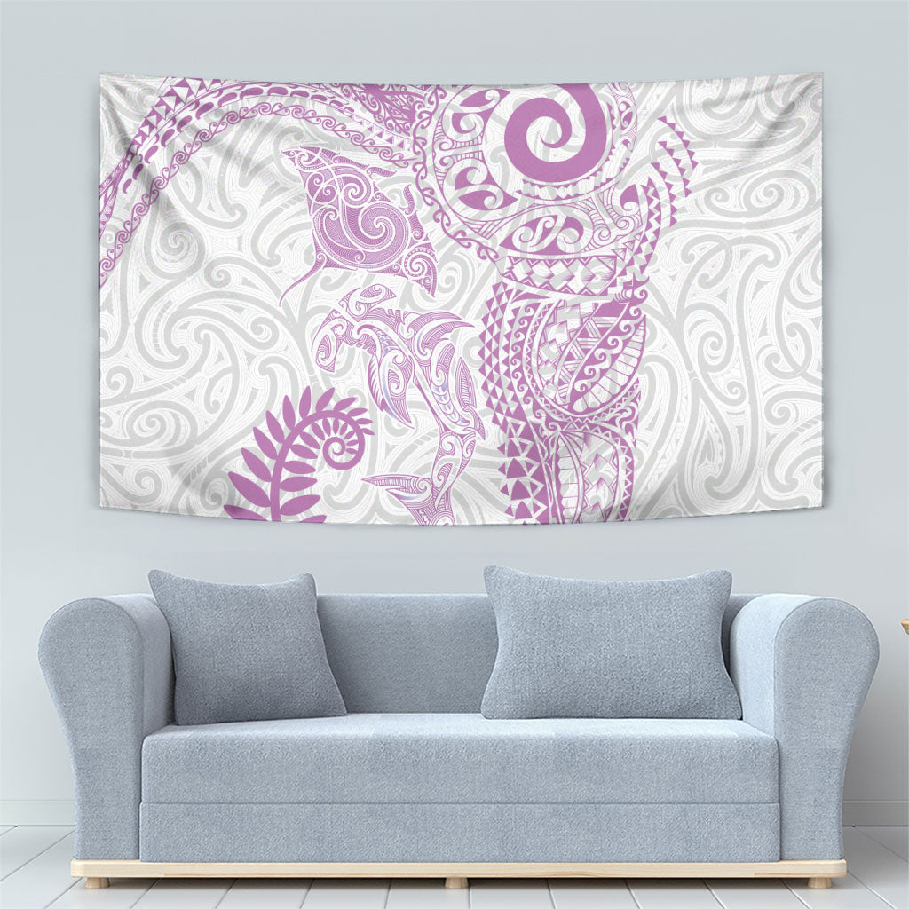 Aotearoa Maori Sea Animals Tribal Tapestry Manta Ray and Shark Moko Pattern Pink Color LT03 - Polynesian Pride