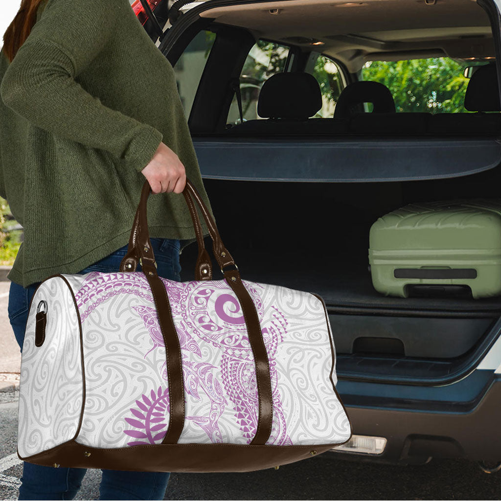 Aotearoa Maori Sea Animals Tribal Travel Bag Manta Ray and Shark Moko Pattern Pink Color