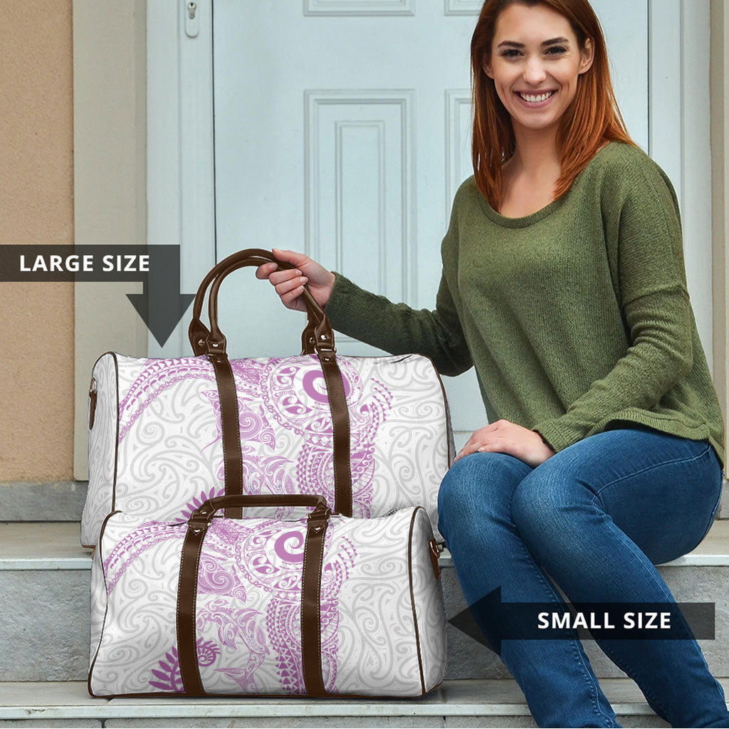 Aotearoa Maori Sea Animals Tribal Travel Bag Manta Ray and Shark Moko Pattern Pink Color