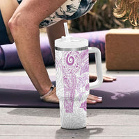 Aotearoa Maori Sea Animals Tribal Tumbler With Handle Manta Ray and Shark Moko Pattern Pink Color