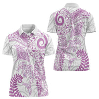 Aotearoa Maori Sea Animals Tribal Women Polo Shirt Manta Ray and Shark Moko Pattern Pink Color