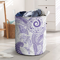 Aotearoa Maori Sea Animals Tribal Laundry Basket Manta Ray and Shark Moko Pattern Purple Color