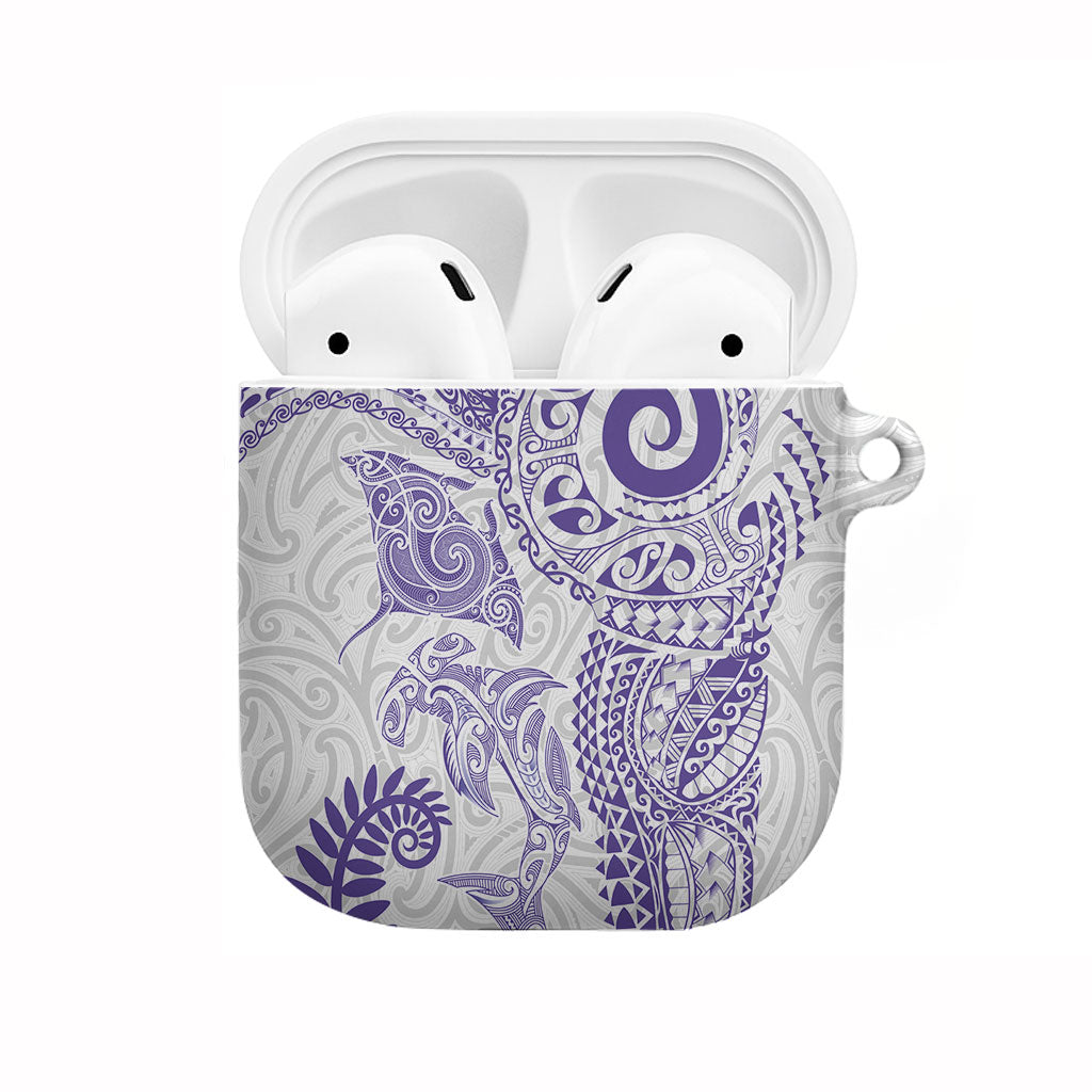 Aotearoa Maori Sea Animals Tribal AirPods Case Manta Ray and Shark Moko Pattern Purple Color LT03 Purple - Polynesian Pride