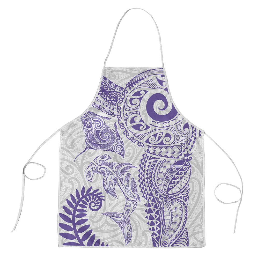 Aotearoa Maori Sea Animals Tribal Apron Manta Ray and Shark Moko Pattern Purple Color LT03 Purple - Polynesian Pride