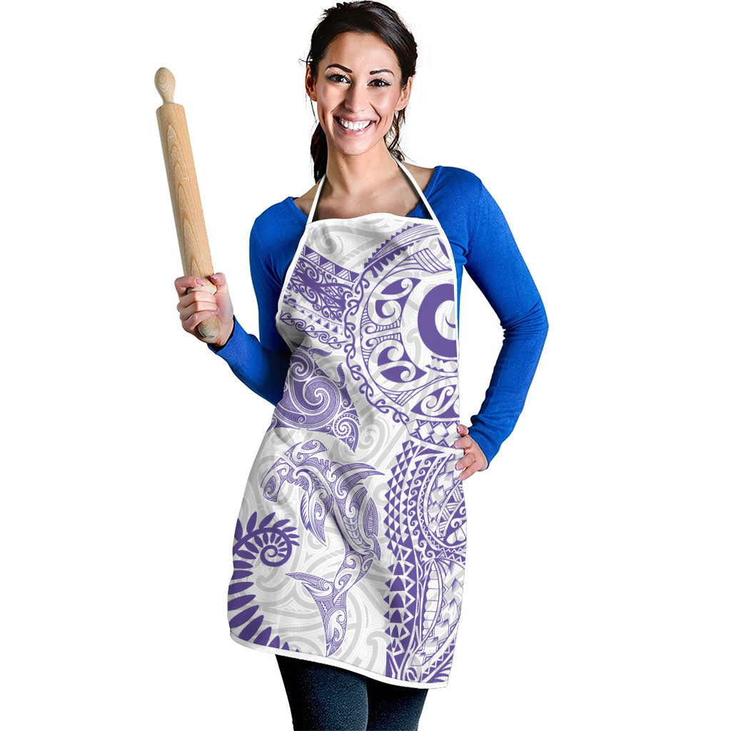 Aotearoa Maori Sea Animals Tribal Apron Manta Ray and Shark Moko Pattern Purple Color LT03 - Polynesian Pride