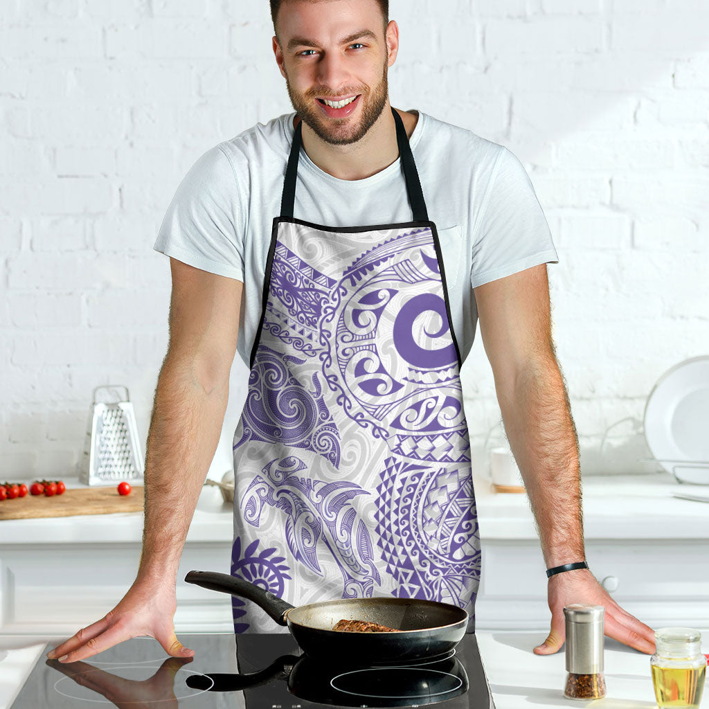 Aotearoa Maori Sea Animals Tribal Apron Manta Ray and Shark Moko Pattern Purple Color LT03 - Polynesian Pride