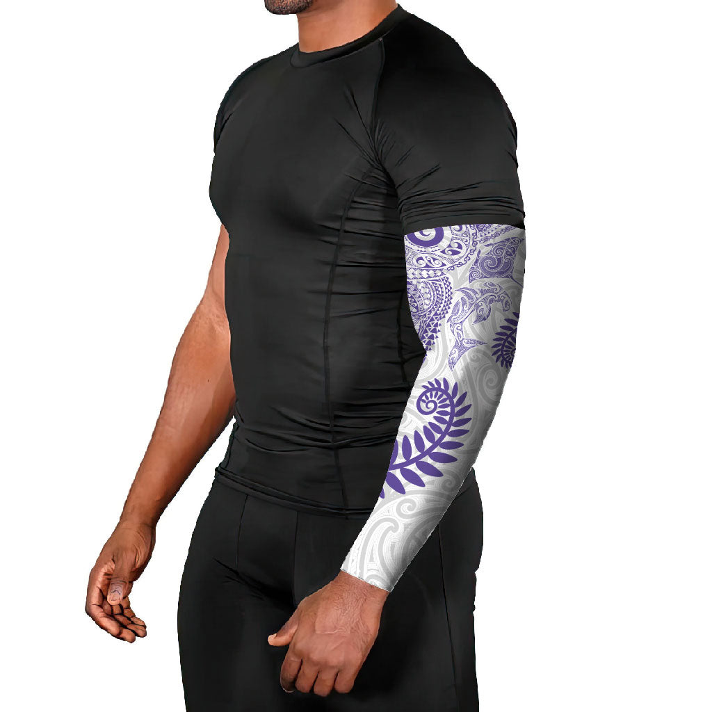 Aotearoa Maori Sea Animals Tribal Arm Sleeves Manta Ray and Shark Moko Pattern Purple Color