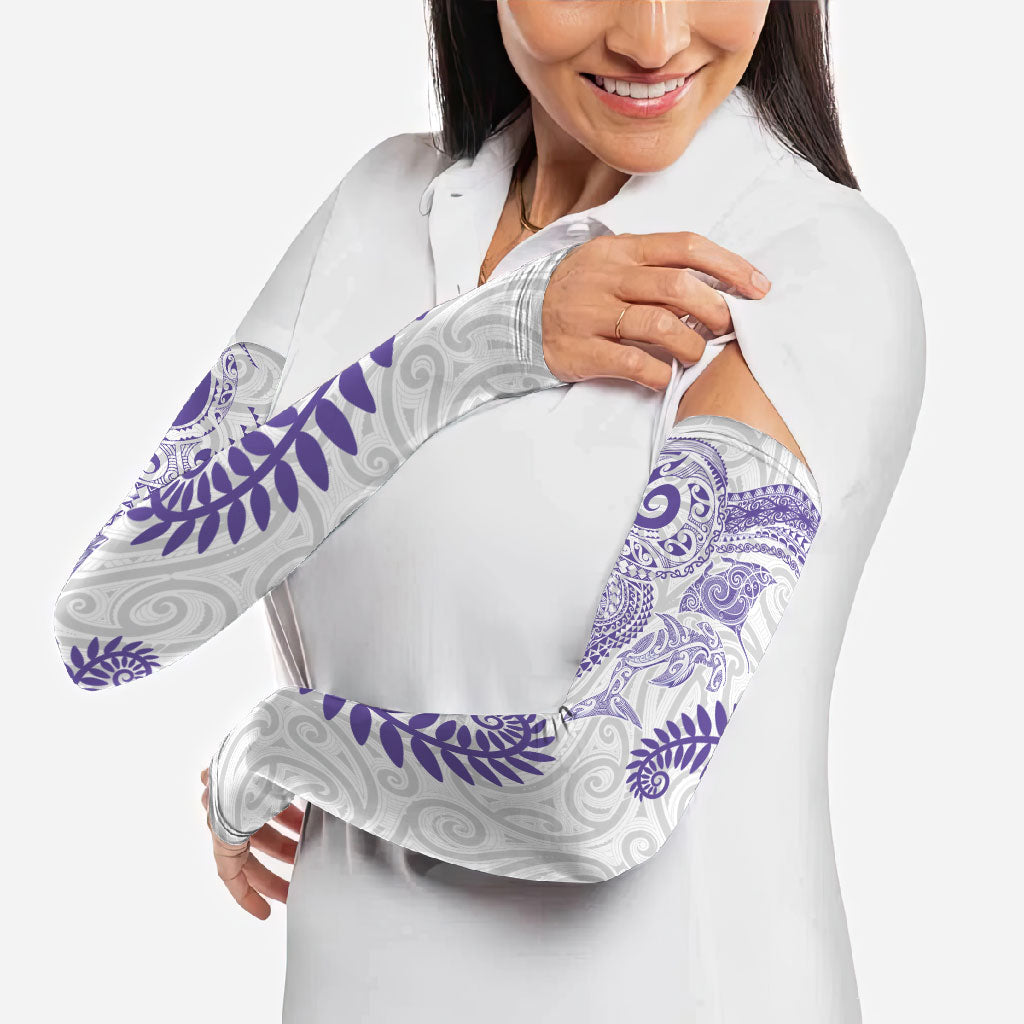 Aotearoa Maori Sea Animals Tribal Arm Sleeves Manta Ray and Shark Moko Pattern Purple Color