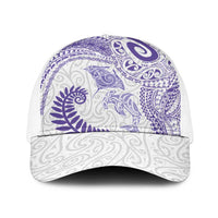 Aotearoa Maori Sea Animals Tribal Baseball Net Cap Manta Ray and Shark Moko Pattern Purple Color LT03 One Size White Purple - Polynesian Pride