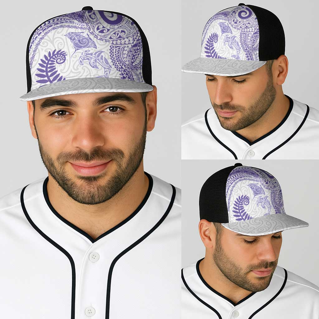 Aotearoa Maori Sea Animals Tribal Baseball Net Cap Manta Ray and Shark Moko Pattern Purple Color LT03 - Polynesian Pride