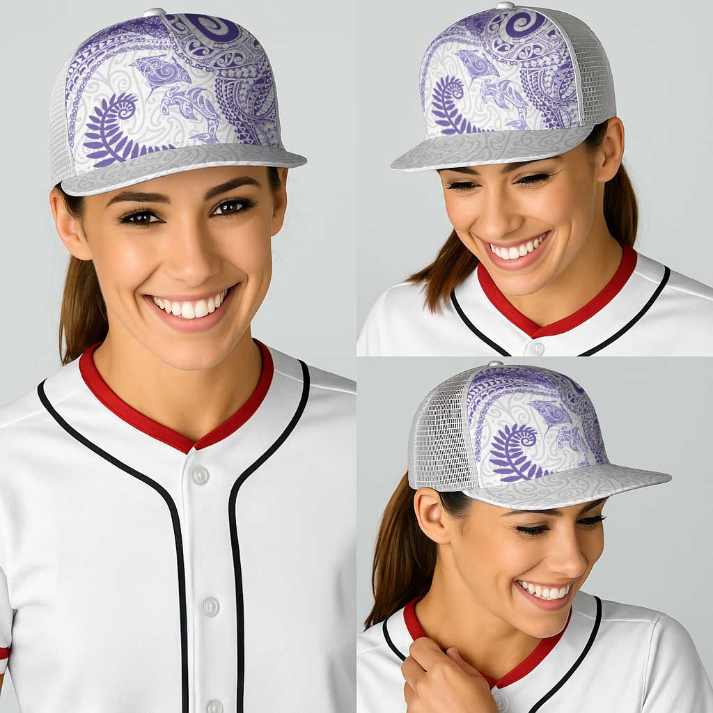 Aotearoa Maori Sea Animals Tribal Baseball Net Cap Manta Ray and Shark Moko Pattern Purple Color LT03 - Polynesian Pride