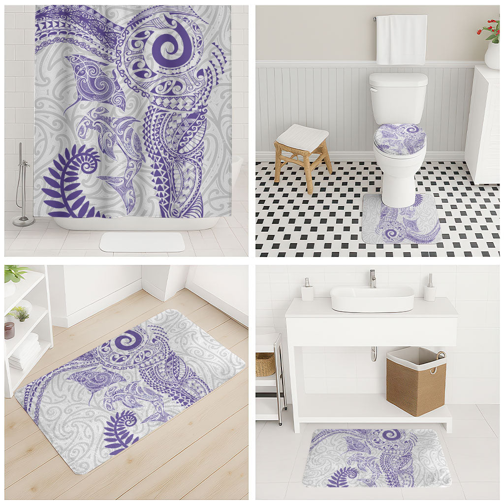 Aotearoa Maori Sea Animals Tribal Bathroom Set Manta Ray and Shark Moko Pattern Purple Color LT03 - Polynesian Pride
